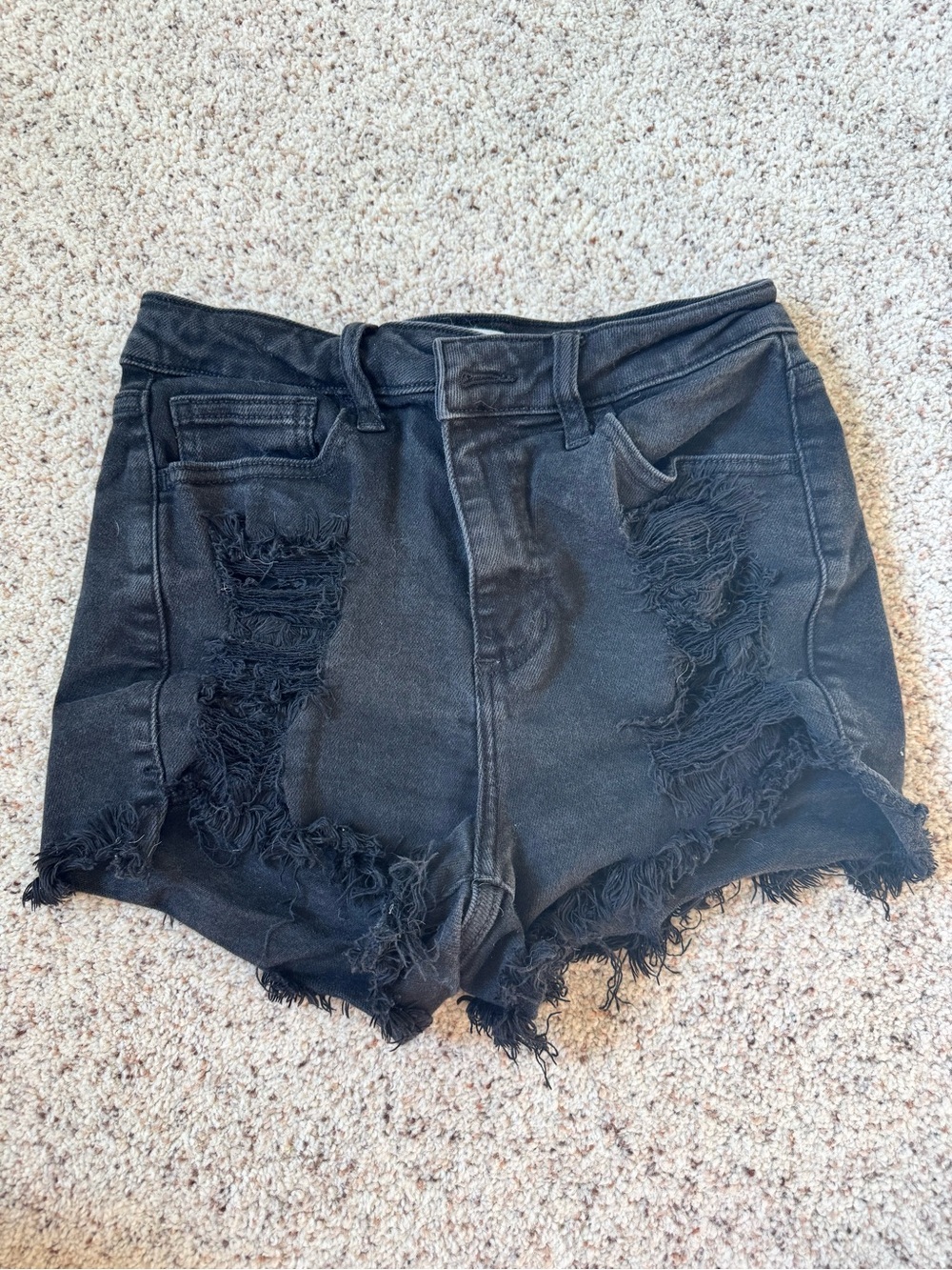 Cello Black Distressed High-Waist Denim Shorts